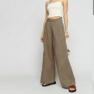 Reformation Lowe Super Wide Leg Pleated Pants in Mushroom